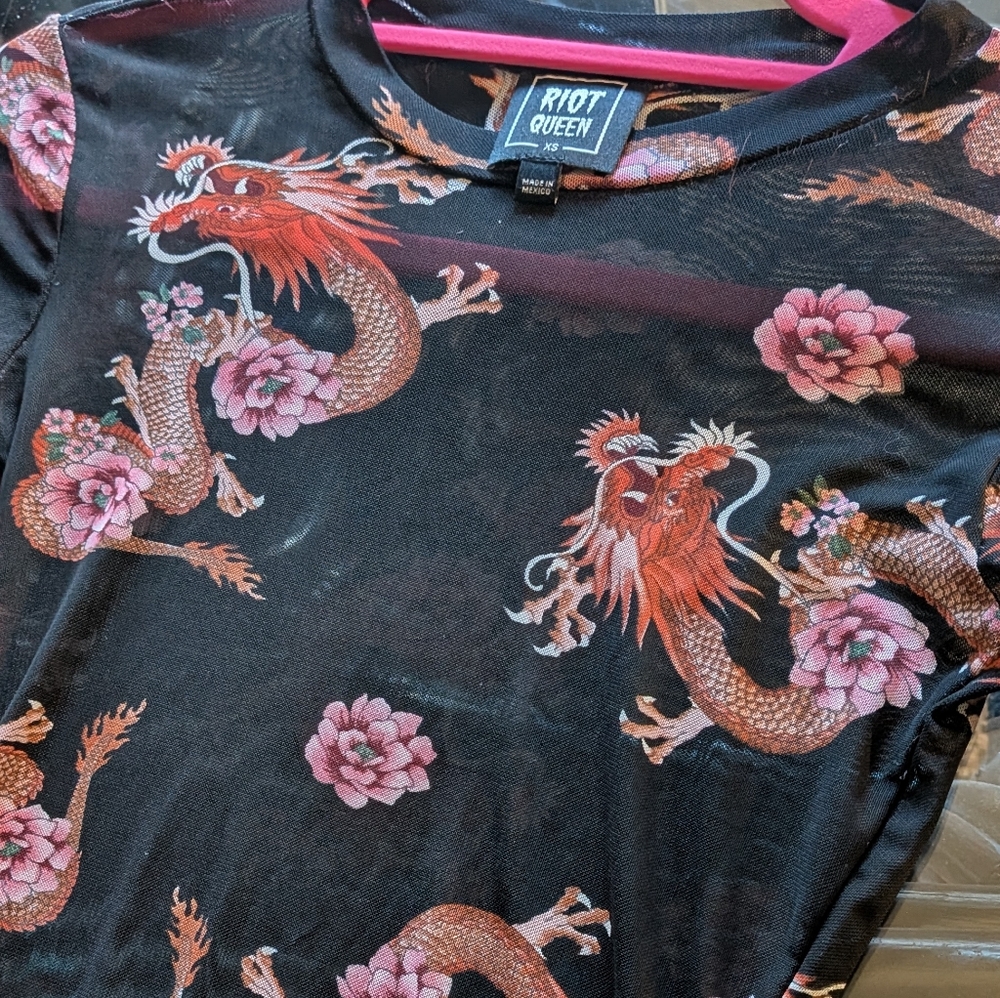 Riot Queen Black Dragon Print Top